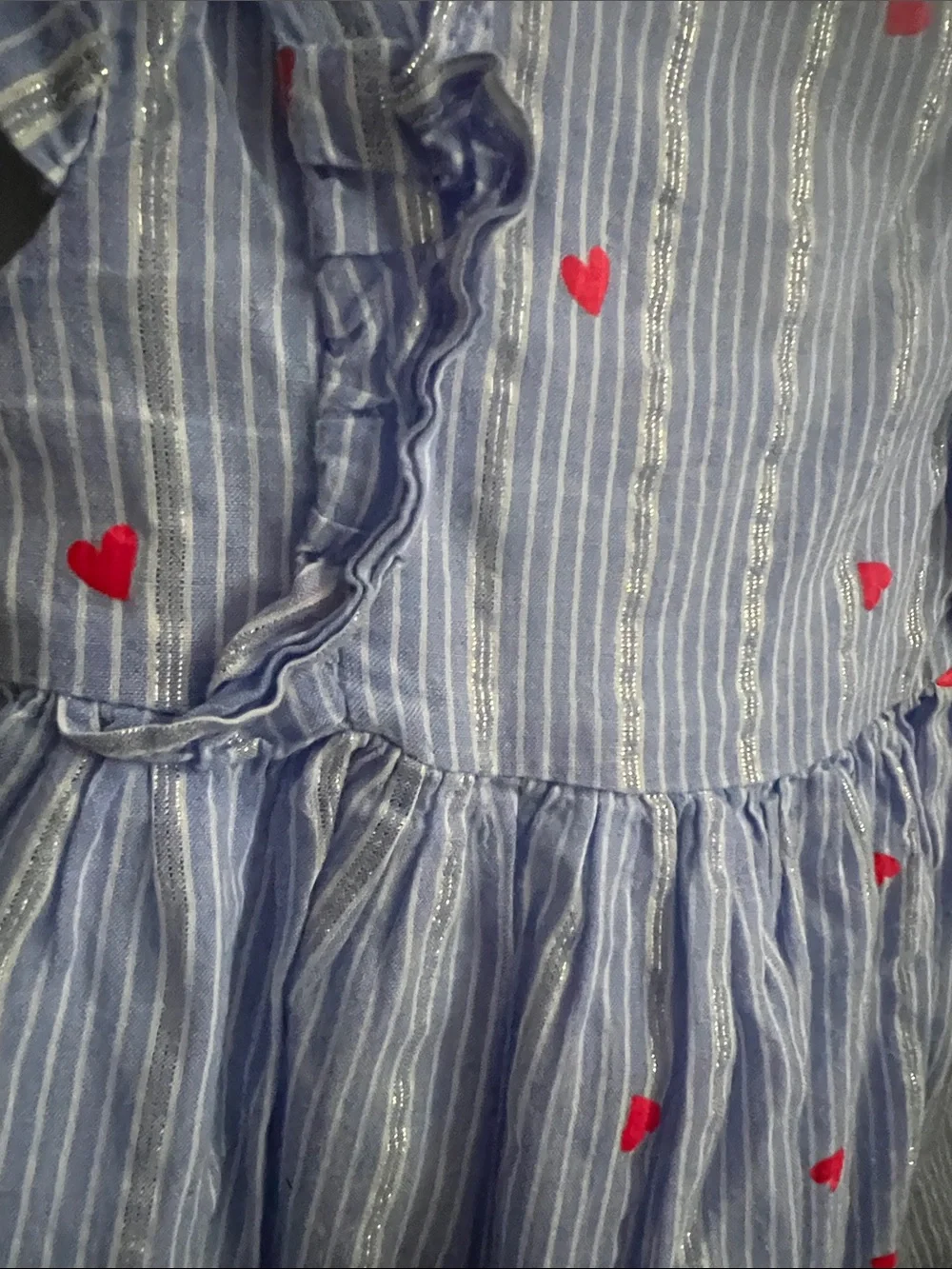 Baby OshKosh B'gosh Blue Striped Metallic Heart Ruffle Dress 9M